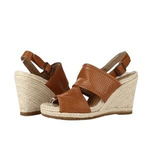 Biala Joyce Espadrille Sandals Brown Leather‎ Wedge Heel Buckle Ankle Strap 8